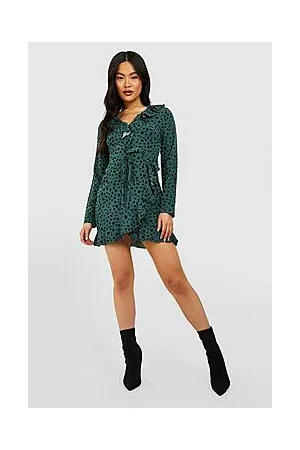 Boohoo Woven Animal Ruffle Wrap Dress