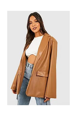 Boohoo Leather Look Double Breasted Blazer
