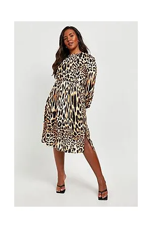 Boohoo Plus Leopard Split Leg Midi Dress