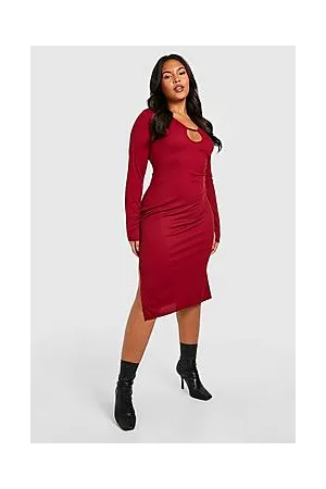 Boohoo Plus Rib Keyhole Midi Dress