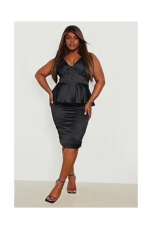 Boohoo Plus Satin Corset Peplum Midi Dress