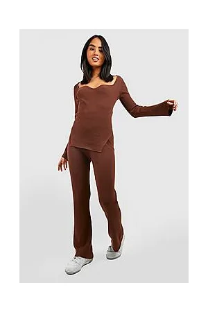 Boohoo Rib Knitted Relaxed Wide Leg Set