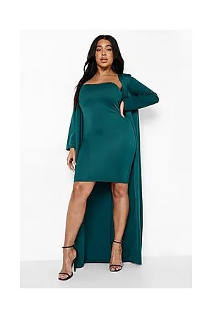 Boohoo Plus Bandeau Top Dress And Duster Coat