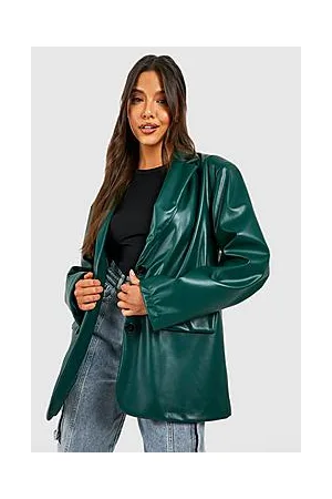 Boohoo Leather Look Double Breasted Blazer