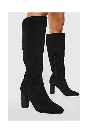 Boohoo Block Wooden Heel Knee High Boots