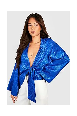 Boohoo Animal Jacquard Satin Tie Detail Blazer Shirt