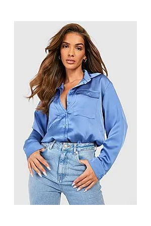 Boohoo Textured Satin Utility Pocket Split Hem Shirt