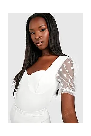 Boohoo Dobby Mesh Sweetheart Neck Bodysuit