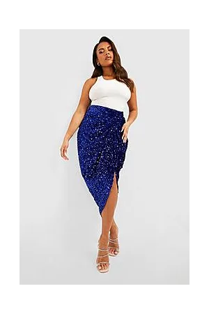 Boohoo Plus Sequin Ruched Front And Back Midi Skirt