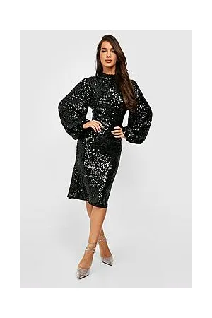 Boohoo Sequin Blouson Sleeve Midi Party Dress