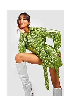 Boohoo Sequin Shirt Oversized Playsuit