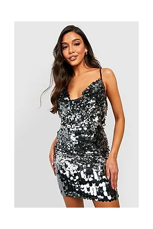 Boohoo Disc Sequin Cowl Neck Mini Party Dress