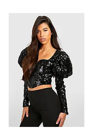 Boohoo Tall Sequin Corset Puff Sleeve Top