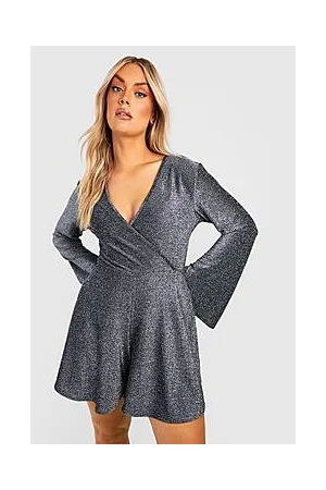 Boohoo Plus Metallic Long sleeve Wrap Playsuit
