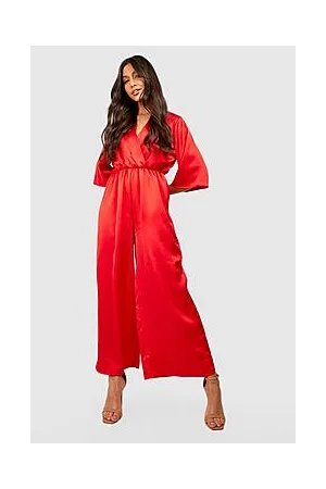 Boohoo Wrap Front Satin Jumpsuit
