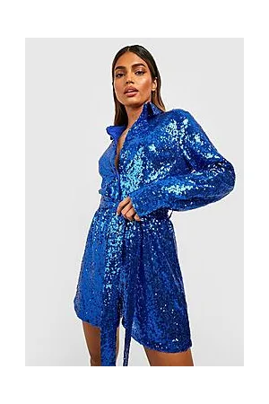 Boohoo Sequin Shirt Oversized Playsuit