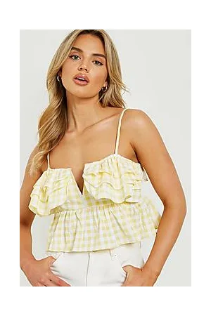 Boohoo Gingham Ruffle Crop Top