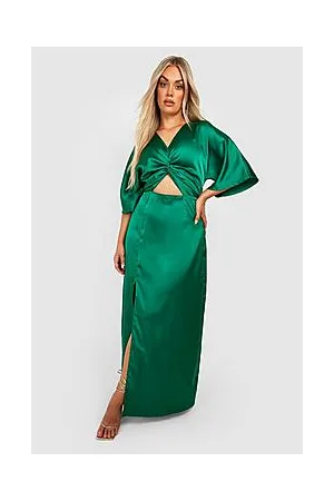Boohoo Plus Satin Angel Sleeve Split Maxi Dress