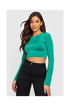 Boohoo Recycled Crew Neck Long Sleeve Crop Top