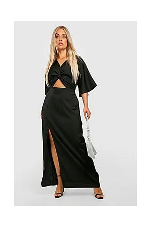 Boohoo Plus Satin Angel Sleeve Split Maxi Dress