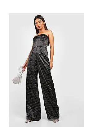 Boohoo Satin Diamante Bandeau Jumpsuit