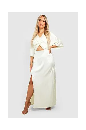 Boohoo Plus Satin Angel Sleeve Split Maxi Dress