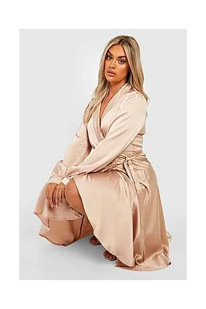 Boohoo Plus Satin Wrap Detail Midi Skater Dress