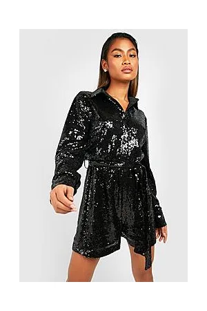 Boohoo Sequin Shirt Oversized Playsuit