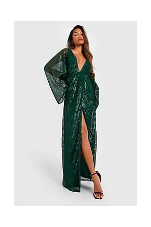 Boohoo Premium Sequin Plunge Split Maxi Party Dress
