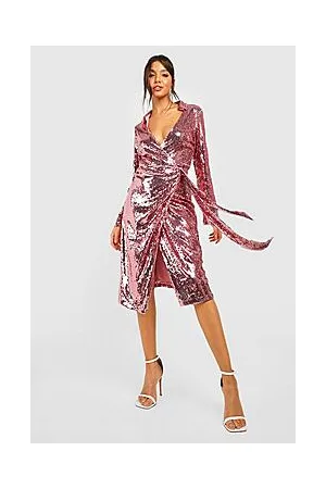 Boohoo Sequin Midi Shirt Wrap Party Dress
