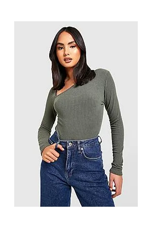 Boohoo Soft Rib Knit Asymmetric Neckline Bodysuit