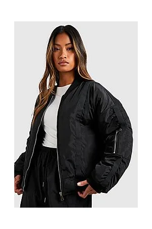 Boohoo Ruched Sleeve Oversized Bomber Jacket