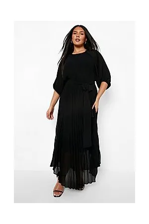 Boohoo Plus Pleated Puff Sleeve Midi Dress
