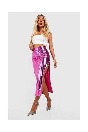 Boohoo Metallic Pu High Leg Maxi Skirt