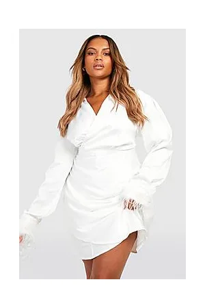 Boohoo Plus Feather Satin Wrap Shirt Dress