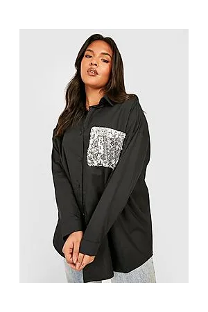 Boohoo Plus Sequin Pocket Poplin Shirt