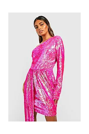 Boohoo Sequin Drape One Shoulder Mini Party Dress