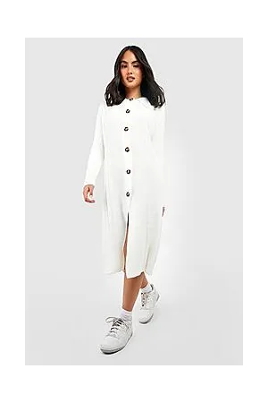 Boohoo Rib Knit Collared Midaxi Dress