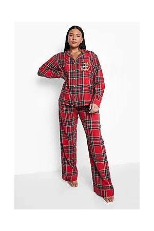 Boohoo Plus Christmas Naughty List Slogan Tartan Check Shirt and Trousers Pyjama Set