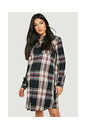 Boohoo Maternity Check Oversized Shirt Dress