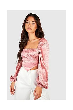 Boohoo Jacquard Floral Ruched Long Sleeve Corset