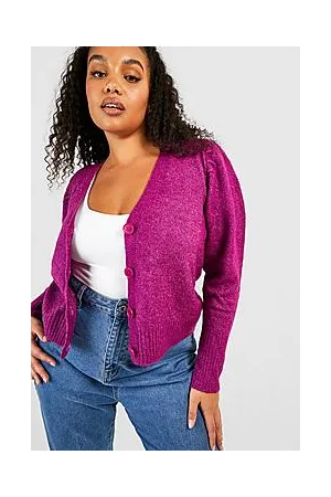 Boohoo Plus Soft Knit Puff Sleeve Cardigan