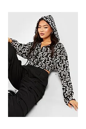 Boohoo Chain Print Hooded Woven Bomber Jacket