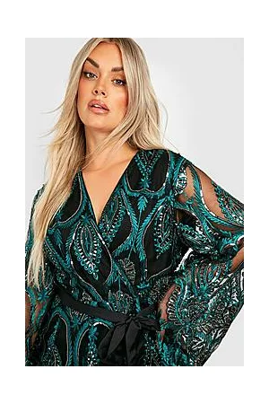 Boohoo Plus Damask Sequin Wrap Playsuit