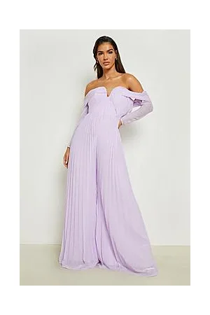 Boohoo Pleated Bardot Wide Leg Jumpsuit