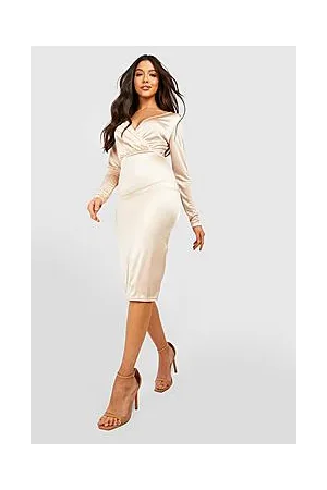 Boohoo Long Sleeve Wrap Midi Dress