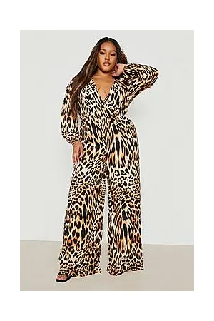 Boohoo Plus Leopard Wide Leg Jumpsuit