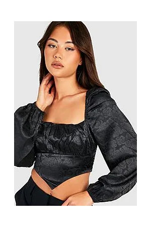 Boohoo Jacquard Floral Ruched Long Sleeve Corset