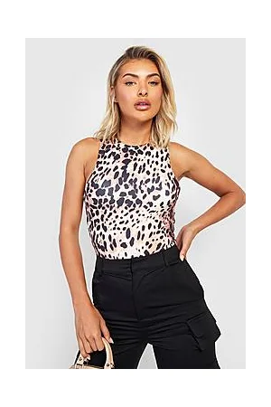 Boohoo Double Layer Leopard Racer Neck Bodysuit