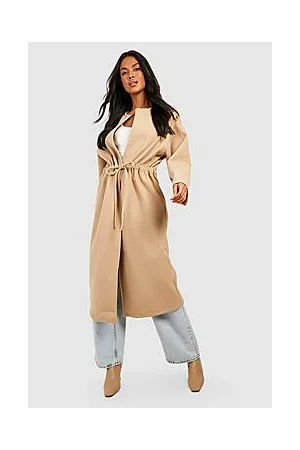 Boohoo Collarless Belted Wool Coat